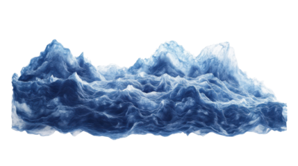 Blue abstract waves forming a mountain range with transparent background