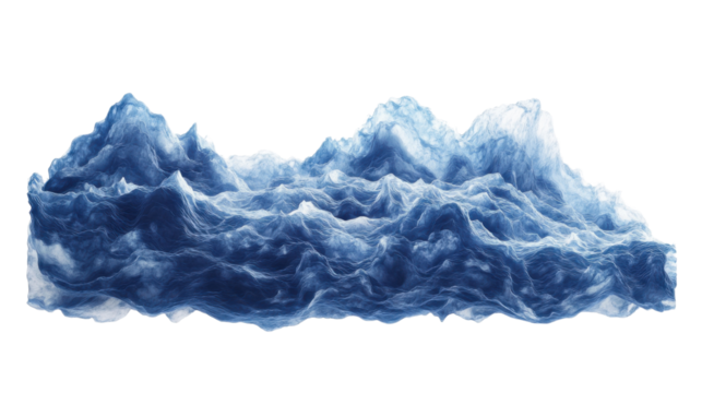 Blue abstract waves forming a mountain range with transparent background