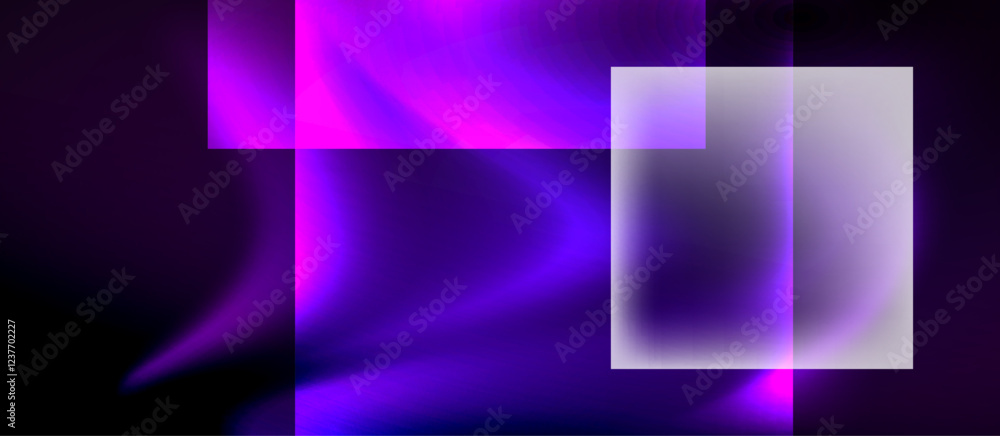 Poster glass squares with neon shiny light abstract background