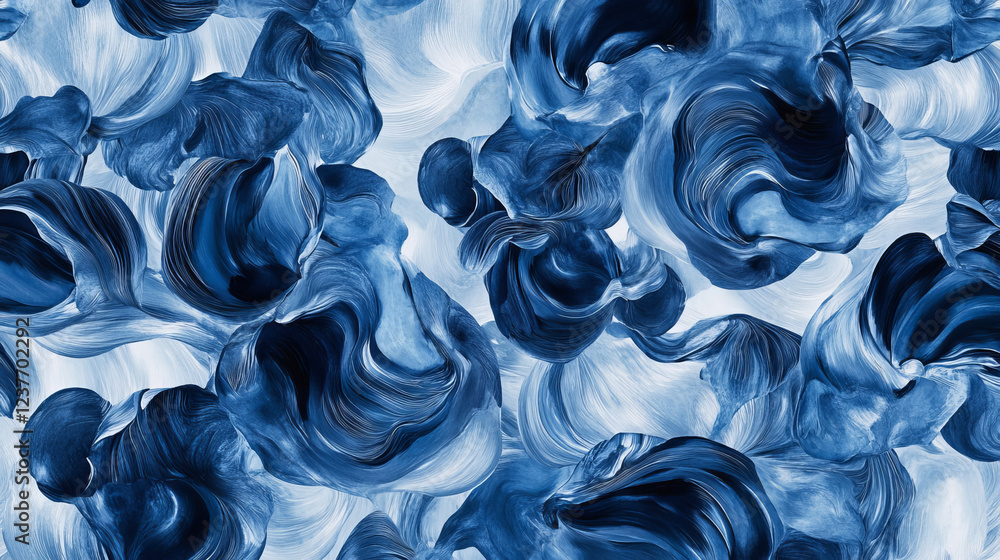 Poster seamless blue curling wave pattern with a repeat motif in square format suitable for wallpaper or fa
