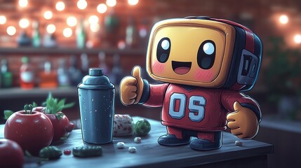 Fototapeta premium Happy robot bartender mixes drinks in a bar