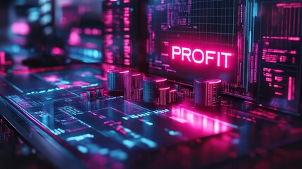 A vibrant digital interface showcasing profit metrics and modern technology.