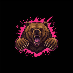 Grizzly Bear Roaring Bold Vintage Illustration