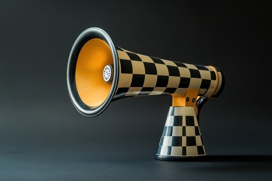 Checkered Megaphone On Dark Background Stylish Announcement Device - Powered by Adobe