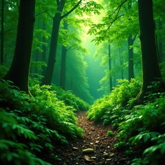 Obraz premium Fern-filled forest floor with ferns and leaves, jungle, tropical