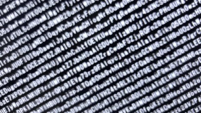 ピンボケ・コンピュータ空間のランダムな文字列・さまざまな文字を含むデータベース・エンコードされたプログラム内のデータセット・数学的計算・英数字・横長・ビデオ