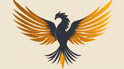 Obraz premium Majestic phoenix rising, fiery wings spread, beige background, logo design