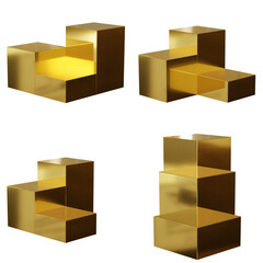 Obraz premium 3d render 3 boxy podiums in 4 positions. Gold color.