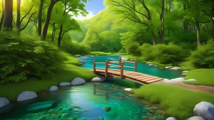 AI-Generated Forest Stream Illustration: Serene Nature Artwork for Your Projects