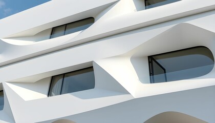Fototapeta premium Abstract Architectural Design: Modern Building Facade with Dynamic Curves and Windows
