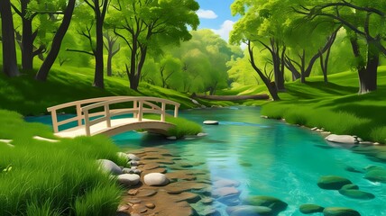 AI-Generated Forest Stream Illustration: Serene Nature Artwork for Your Projects