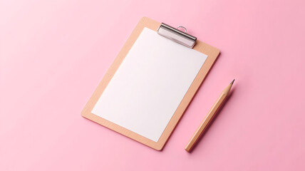 feedback survey response for statistics concept. Blank clipboard with a pencil on a pink background.