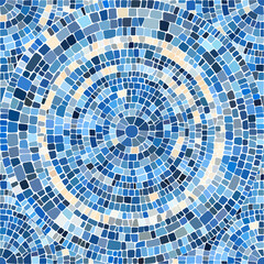 Seamless pattern blue Circular Mosaic. Decorative Antique Stone Ornament.