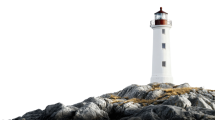 Majestic lighthouse standing on rocky shore