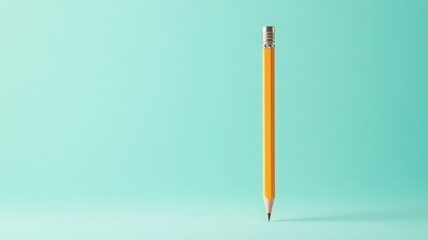 feedback survey response for statistics concept. Yellow pencil on a teal background, standing upright.