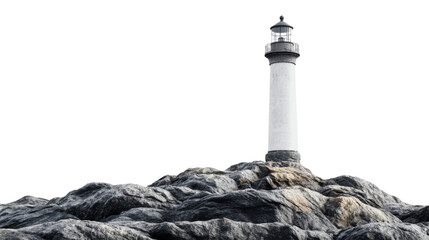 Majestic lighthouse standing on rocky cliffs with transparent background © Komora