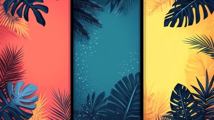 Tropical leaves frame summer background, design template