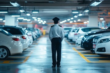 Car Parking Security Guard Officer Standing, 