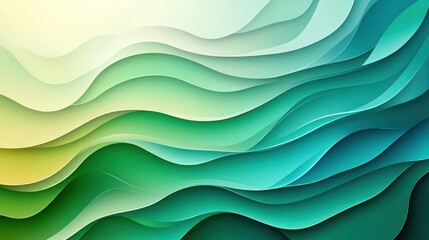Fototapeta premium Abstract green blue waves background, layered paper design, website banner