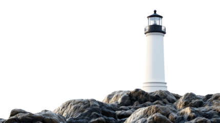 Majestic lighthouse standing on rocky terrain