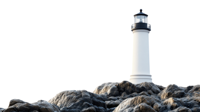 Majestic lighthouse standing on rocky terrain