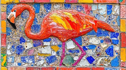 Obraz premium Mosaic Flamingo Wall Art, Outdoor Decor, Colorful Tiles, Beach Theme, Tourist Attraction