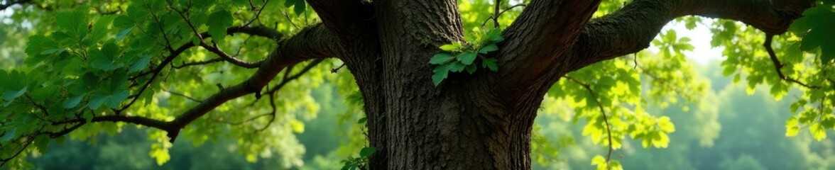 Obraz premium majestic tree covered in rich brown chocolate with large green leaves and vines, branch, tree, nature