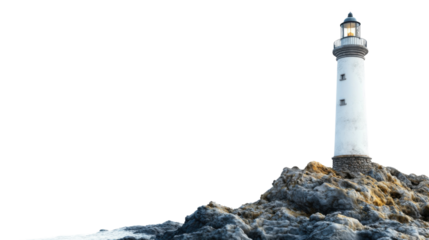 Majestic lighthouse standing on rocky shoreline