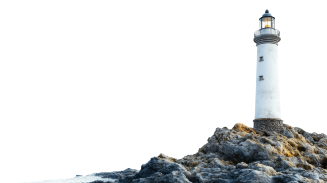 Majestic lighthouse standing on rocky shoreline