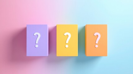feedback survey response for statistics concept. Colorful boxes with question marks on a gradient background.