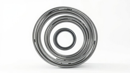 Metal rings stacked on top of each other in a spiral shape, forming a cylindrical structure,  metal stack,  metal tower