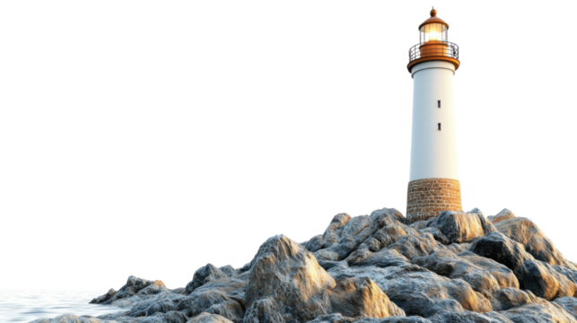 Lighthouse shining on rocky coast with transparent background - Powered by Adobe