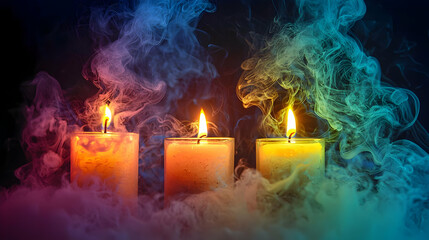 burning candles on a dark background