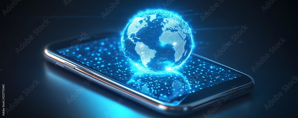 Aufkleber a mobile phone displaying the world wide web, connected via wireless satellite network technology, g