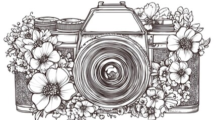 Camera with flowers, decorative art for wall use