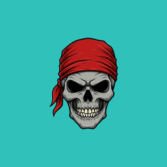 Pirate Skull in Red Bandana A Bold, Vintage Illustration