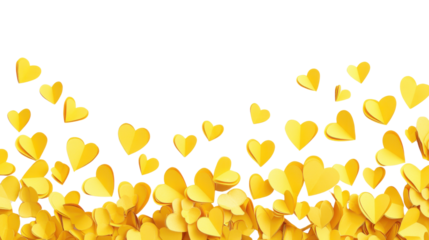 Vibrant yellow hearts floating on transparent background