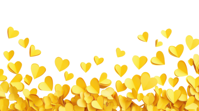 Vibrant yellow hearts floating on transparent background - Powered by Adobe