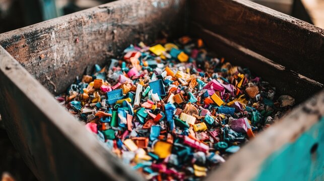 A detailed shot of a plastic granulator breaking down used plastics