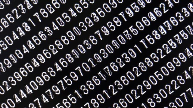 コンピュータ空間のランダムな文字列・さまざまな文字を含むデータベース・エンコードされたプログラム内のデータセット・数学的計算・数字・横長・ビデオ