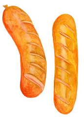 手描き水彩の美味しそうなソーセージのイラスト