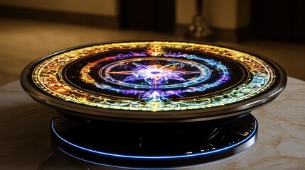 A digital hologram projecting a Mu-Telu energy field with vibrant colors