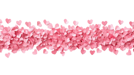 Endless stream of pink heart petals on transparent background