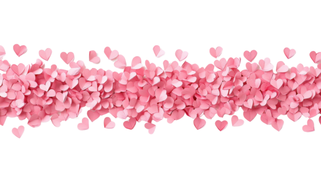 Endless stream of pink heart petals on transparent background