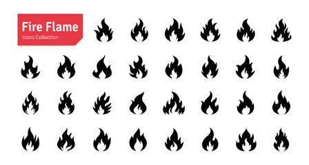 Fire Flame Icon Collection. Fire, Bonfire, Flaming Elements Simple Vector Illustration