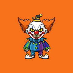 Naklejka premium Menacing Cartoon Clown Vibrant Halloween Illustration