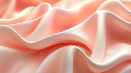 Fototapeta premium Peach silk fabric drapes, soft folds, studio shot, background blur, textile design