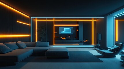 Fototapeta premium A futuristic holographic interface controlling home lighting