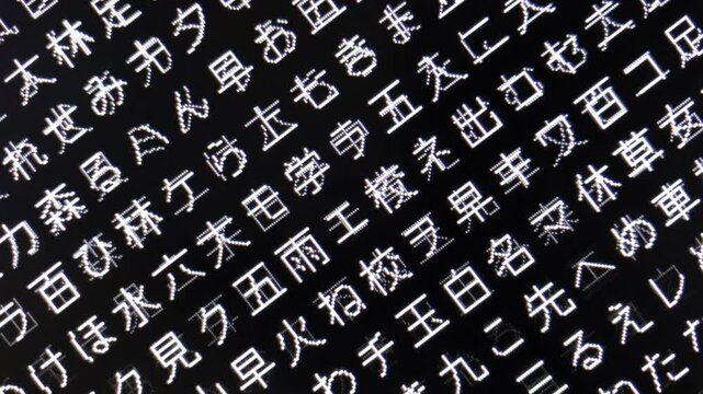 コンピュータ空間のランダムな文字列・さまざまな文字を含むデータベース・エンコードされたプログラム内のデータセット・数学的計算・大規模言語モデル・機械翻訳・日本語・横長・ビデオ