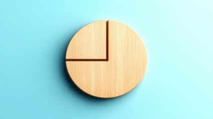 economic risk concept. Wooden pie chart on a blue background representing data visualization.